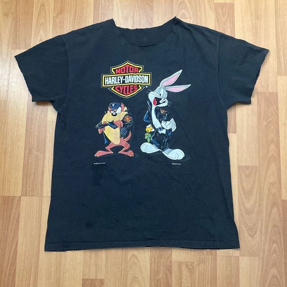 Harley-Davidson Other - Vintage 1993 Harley Davidson Looney Tunes Faded Black Taz & Bugs Bunny Made USA